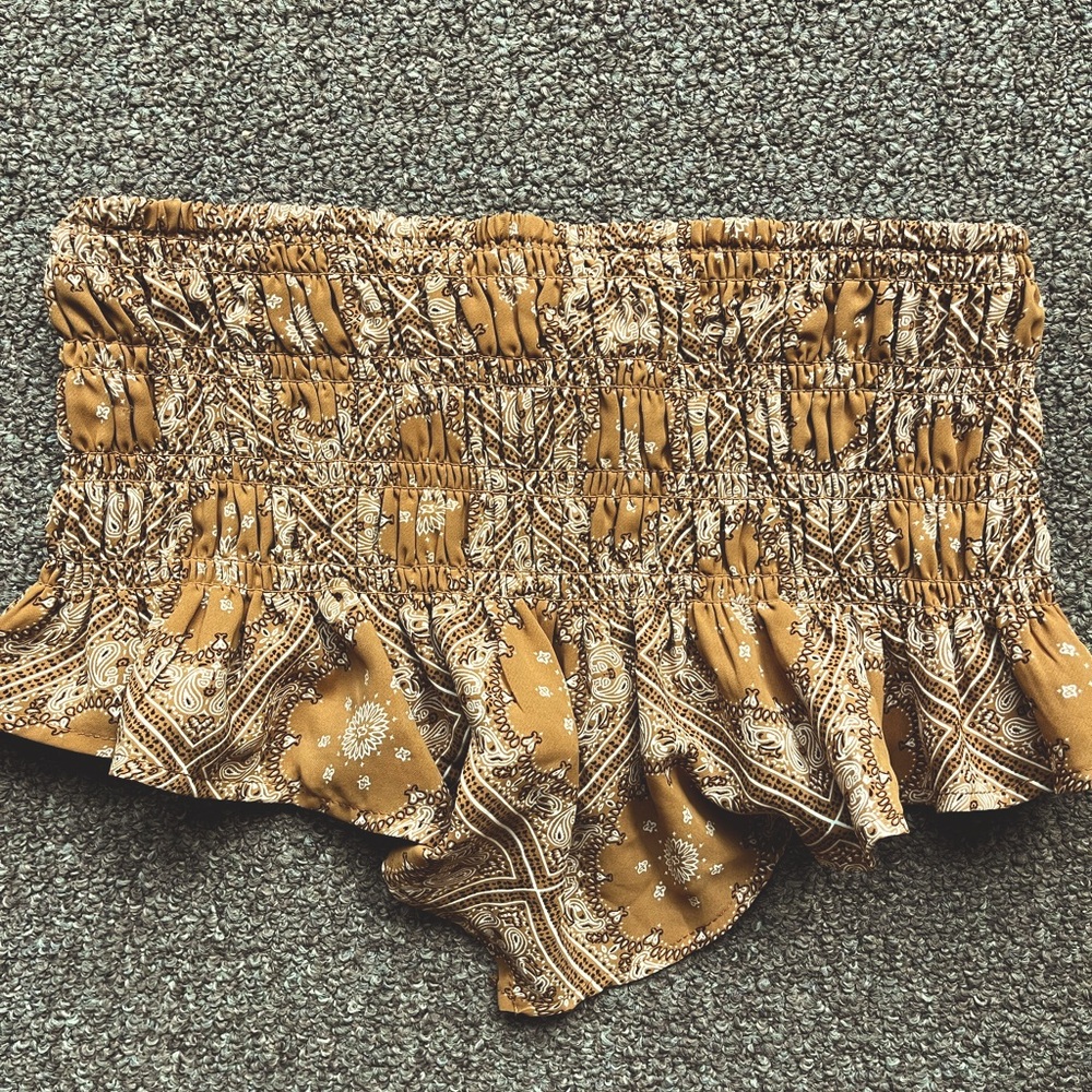 Gold Bandana Print Triangle Strapless Crop Top
